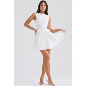 NWT House of CB Claretta Sleeveless Pleated Fit & Flare Mini Dress White Size XS